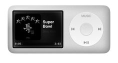 an mp3 player with the words super bowl written on it's front and side