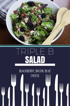 a salad with blackberries, bacon and blue cheese