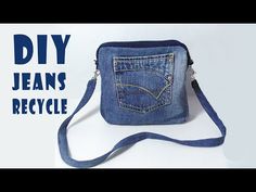 a purse made out of jeans with the words diy jeans recycle