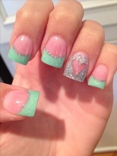 Pretty.  | See more nail designs at http://www.nailsss.com/acrylic-nails-ideas/2/ Heart Nail Designs, Nail Art Designs Summer, Green Nail, Pretty Nail Designs, Pretty Nail Art, I Love Nails, Nailed It