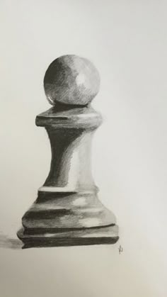 a black and white drawing of a chess piece with the ball on it's top