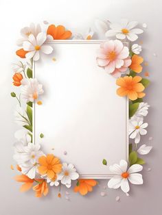 an abstract floral frame with white and orange flowers