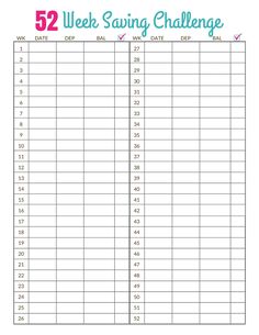 the printable 52 week saving challenge