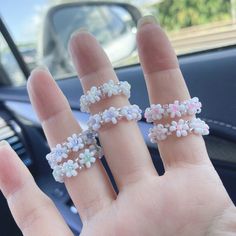 Handmade Super cute little flower rings made with seed beads. They are very simple and Dainty. Easy to match with your daily style and you can also layer with other rings! You can match with... ♥ Daisy Bracelets : https://etsy.me/39CAThc ♥ Vintage Rings : https://etsy.me/31JzMrL ♥ Colorful Daisy Handmade White Flower Ring For Spring, Handmade White Flower Ring In Cute Style, Handmade White Flower Ring, Cute Style, Handmade Cute White Flower Ring, Cute Handmade White Flower Ring, White Beaded Flower Shaped Ring, White Beaded Flower Ring As Gift, White Beaded Flower Ring For Gift, Handmade Cute Flower Ring