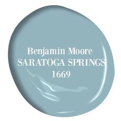 a light blue paint with the words,'benjamin moore saratoga springs 1909'on it