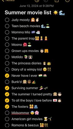an iphone screen with the text'summer movie list'in different languages on it