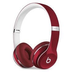 the beats by dr dre headphones are red with white trim and silver details