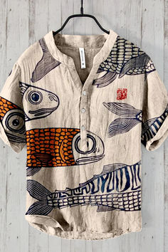 First Order Get 10% Off (Code:Back10） Tatoo 3d, Womens Shirts Casual, Design Jersey, Hawaiian Shirt Women, Linen Men, Fish Pattern, Fish Print, Hawaiian Style, Women's Shirts