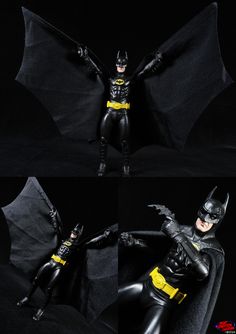 the batman action figure is shown in two different poses, one with his bat costume on