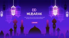 an illustration of the eid mubarak festival with arabic lanterns and mosques