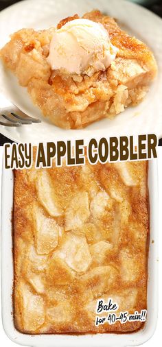 an apple cobbler with ice cream on top is shown in this advertisement for bakers