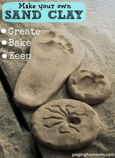 some sand that has been made to look like footprints and feet in the sand with text overlay