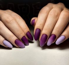 Ombre Nail Colors Ideas 2024: 17 Stylish Suggestions Dark Purple Ombre Nails, Nail Art Viola, Purple Ombré Nails, Almond Blue Nails, Purple Nail Art Designs, Nail Purple, White And Green Nails, Black Ombre Nails