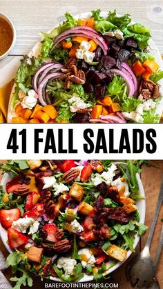 Friendsgiving Salad Recipes, Nut Free Fall Salad, Complete Meal Salads, Fall Salad Spinach, Healthy Salad Vegetarian, Fall Salad Recipes Thanksgiving, Easy Fall Salad Ideas, Small Salad Ideas, Fall Healthy Lunch Ideas