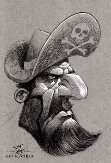 a drawing of a pirate with a skull on his hat