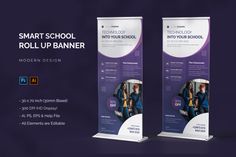 two roll up banners with the text smart school roll - up banner