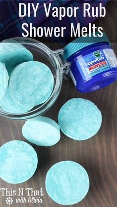 homemade diy vapor rub shower melts in a jar and on a wooden table