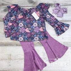 Brand: Pete & Lucy Condition: Nwt Colors: Purple, Navy, & Pink Floral Material: Milk Silk ***Accessories Not Included*** Punjabi Suits Mom Daughter, Girls Winter Dresses, Tropical Outfit, Twirl Skirt, Body Suit With Shorts, Cute Pants, Silk Accessories, Colors Purple, Bell Bottom Pants