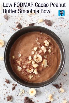 a bowl filled with chocolate peanut butter smoothie bowl