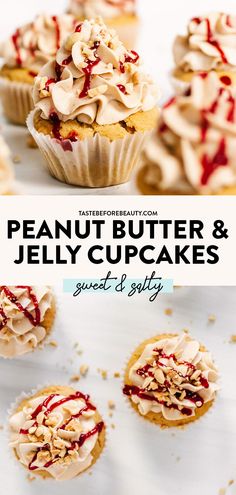 the peanut butter and jelly cupcakes are ready to be eaten