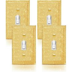 three light switch covers in gold glitter fabric