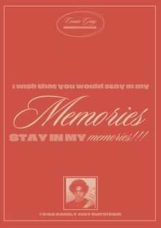 an advertisement for the album memories, which is written in red and white with a photo of