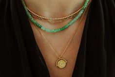 "Chrysoprase opens, activates and energises the heart and sacral chakras, balances yin-yang energy, and brings Universal energy into the physical body. It induces deep meditative states, and imparts a sense of being a part of the divine whole. Chrysoprase promotes love of truth. D E T A I L S △ Handmade in Canada △ Chrysoprase 3.5-4mm (roughly) △ 14K gold filled clasp △ Gemstones are 100% genuine  S I Z E  15\" with a 2\" extender Q U A L I T Y  The upmost quality and care goes into sourcing eac Dainty Green Gemstone Beaded Necklaces, Green Dainty Beaded Necklace With Faceted Beads, Dainty Green Beaded Necklace With Faceted Beads, Everyday Green Jewelry With Spacer Beads, Everyday Green Round Bead Necklaces, Green Faceted Beads Jewelry For Everyday, Everyday Green Jewelry With Faceted Beads, Beaded Necklace Green, Chrysoprase Jewelry