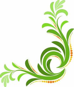 an abstract green and orange design with swirls on the side, in front of a white background