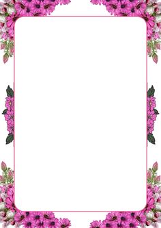 a square frame with pink flowers and green leaves on the edges, in front of a white background