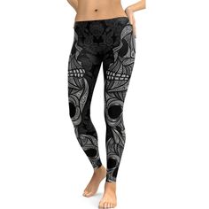 Show off your edgy style in the Gearbunch Ornamental Skull Leggings. A classic color combination of Black and White, the detail in the printed design will amaze you! A background pattern of tiny skulls and roses, with big and bold skulls over the top. 100% handmade, squat proof, super soft and comfy. Wear to yoga, the gym, or wherever makes you feel good. Be Happy, Be Bright, Be You with Gearbunch. Pants Skull, Skull Pants, Skull Leggings, Comfy Wear, Legging Pants, Skulls And Roses, Edgy Style, Leggings For Women, Pants And Leggings