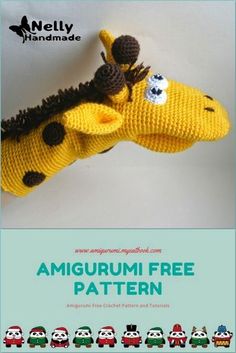 an amigurmi giraffe pattern is featured in this ad for knitted toys