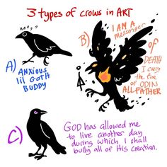 three types of crows in art