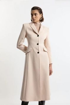 Premium Italian Manteco Wool Full Skirted Tailored Midaxi Coat | Karen Millen Wool Coats For Women, Petite Work Outfits, Petite Wedding Guest Dresses, Clothing Apps, 2024 Wishlist, Womens Coats, Wool Coats, Tall Dresses, Outfits Petite