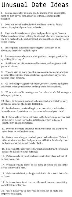 date ideas for those nights we don't know what to do ... or y'know, things I would do with my best friends next time one of us proclaims, "Whadda you wanna do?": Date Ideas For Boyfriend, Unusual Date, Quotes Hilarious, Planning Quotes, Funny Ideas, Date Idea, Cute Date Ideas, Things To Do When Bored, Good Dates