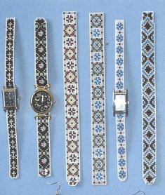 several different types of watch bands on a blue background