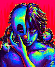 a digital painting of a woman wearing headphones and holding her hand to her face