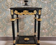 Vintage Gold Tone Faux Tusk & Black Laquer Glass Top Side Tables 1980s - Etsy