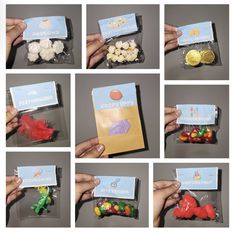 there are many pictures of different candies in the package, including one with a fish on it