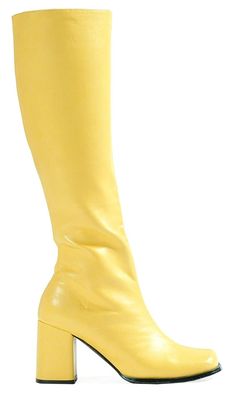 Long Boots With Heels, 60s Gogo, Ladies Long Boots, Yellow Costume, Dr Shoes, Ellie Shoes, Yellow Boots, Gogo Boots, Yellow Shoes