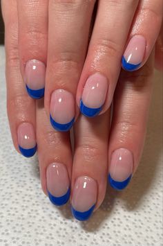 Gel Nails Dark, Nails Dark Blue, Blue French Manicure, Cobalt Blue Nails, Blue Prom Nails, Blue French Tip, French Tip Gel Nails, Gel Nails French, Blue Gel Nails