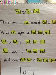 a poster with words written on it that read rat - a - tat cat