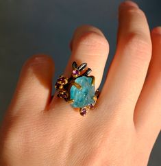 Raw Stone Rings, Stone Rings For Women, Black Nature, Apatite Ring, Raw Stone Ring, Anniversary Gifts For Wife, Blue Apatite, Rhodolite Garnet, Jewelry For Her