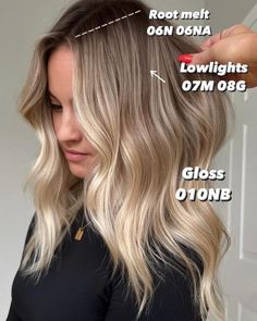 Lisa Mathews / Hair Educator on Instagram: "You guys asked for it!! Livedin Fall Blonde formula drop 🫳 This new guest wanted more dimension and depth, a baby moneypiece and a more neutral tone of blonde. I brought up her blonde using purposeful placement and strategically added lowlights in all the right places using @redken shades 07M 08G (add a fill if you are lowlighting a light blonde) Root melted on a slight slant dragging the melted down lower towards the back using @redken shades 06N & 06NA (with gel processing solution) to blend and blur for longevity and more of the livedin look Toned with 010NB one of my fave formulas for a beautiful neutral blonde Want to learn even more? My next class in linked in bio 👆 @behindthechair_com @marybehindthechair @haleygable @chrissylan @ Blonde With Undertones, All Over Lowlights On Blonde Hair, Melting Blonde Hair, Low Light Root Smudge, Depth Blonde Hair, Blond With Root Melt, Blond Color Melt, Dimension Drop Blonde, Blond Hair With Root Melt