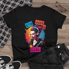 I'm just a GIRL - Punk Rocker music festival outfit- Women's Midweight Cotton Tee T-shirt by WoodArtAudioCom on Etsy Quality T Shirts