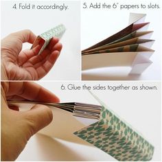 instructions to fold an origami book with four different sides, including the front and back pages