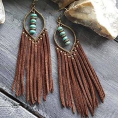 3” Fringe, Metal, Bead Earrings Earrings Native American, Brown Fringe, Native American Earrings, Jewelry Making Earrings, Bronze Earrings, Earrings Turquoise