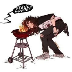 a drawing of a man cooking on a bbq with the words eddie above it