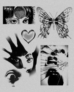 various images of people with different faces and butterflies on the side of their face, including one