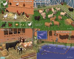 the farm is full of different types of animals and livestocks, including sheep, chickens, and goats