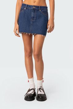 Jessie Denim Mini Skirt – edikted Low Rise Denim Skirt, Visionary Fashion, Jean Skirts, Oversized Knit Cardigan, Skirt Denim, Weekend Plans, Active Leggings, Denim Mini, Bottom Clothes